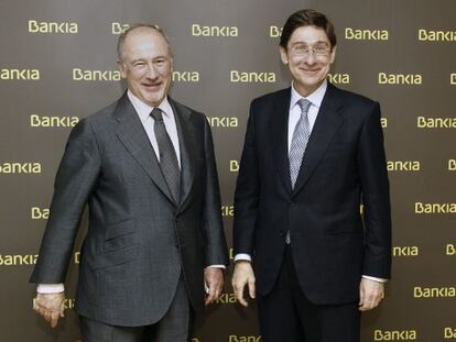 El expresidente de Bankia, Rodrigo Rato junto al actual presidente José  Ignacio Goirigolzarri.