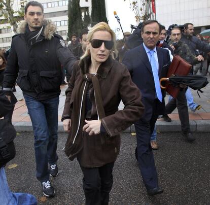 Marta Domínguez, a la salida de los juzgados de Madrid tras declarar por la Operación Galgo