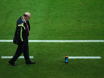 Del Bosque, pensativo, durante el duelo ante Holanda.