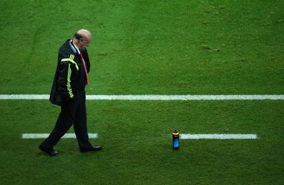 Del Bosque, pensativo, durante el duelo ante Holanda.