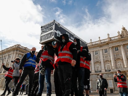 Protesta del sector de los espectáculos reunido en el movimiento Alerta Roja, en septiembre de 2020 en Madrid.