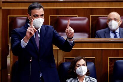 El presidente del Gobierno, Pedro Sánchez durante la sesión de control al Gobierno, este miércoles, en el Congreso de los Diputados.