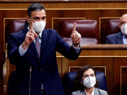 El presidente del Gobierno, Pedro Sánchez durante la sesión de control al Gobierno, este miércoles, en el Congreso de los Diputados.