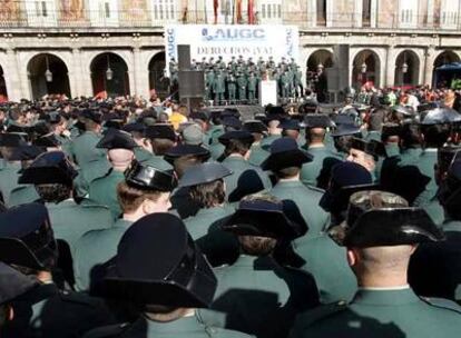 Aspecto de la concentración de guardias de uniforme en Madrid.