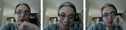 Instantáneas de la artista Dora García durante la entrevista vía Skype.