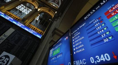 Panells informatius a la Borsa de Madrid.