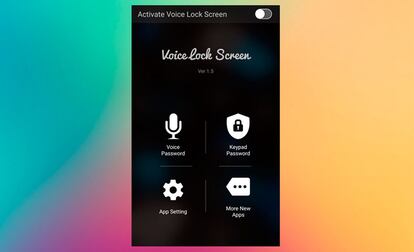 Para poder desbloquear el móvil con la voz, necesitamos antes descargarnos una app llamada Voice Lock Screen. Esta podéis descargarla pulsando sobre la imagen. Una dentro del menú principal, debemos activar el desbloqueo con el botón superior, y pulsar sobre el icono del micrófono para asignar la contraseña por voz.