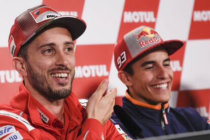 Dovizioso y Márquez, en la conferencia de prensa en Motegi. 