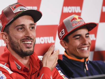 Dovizioso y Márquez, en la conferencia de prensa en Motegi. 