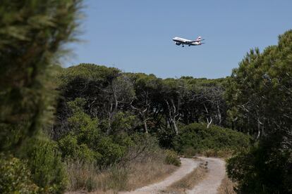 Un avión sobrevuela las zonas protegidas amenazadas por la ampliación del aeropuerto planteada por Aena.