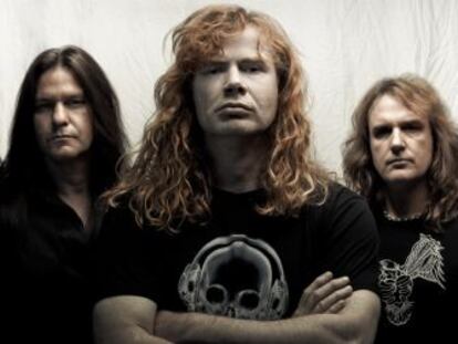 Megadeth son, de izquierda a derecha, Chris Broderick, Shawn Drover, Dave Mustaine y David Ellefson.