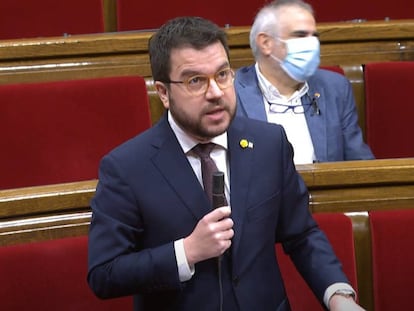 El vicepresident del Govern, Pere Aragonès, durant el ple del Parlament.
 