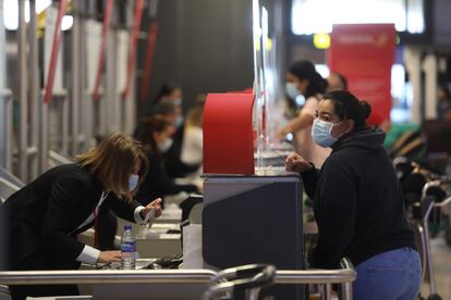 Passengers in Madrid‘s Barajas airport on Saturday.