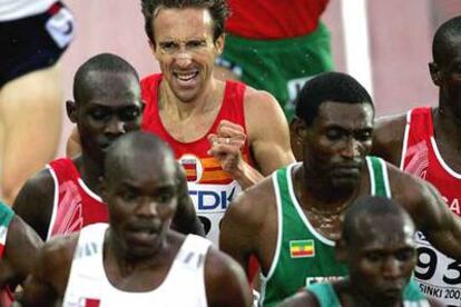 Alberto García, al fondo, rodeado de corredores africanos durante la carrera de ayer.