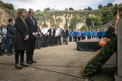 La consellera de Justícia, Ester Capella, i el 'president' Quim Torra en Montjuïc.