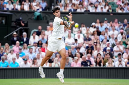 Carlos Alcaraz durante el partido de octavos ante Andrey Rublev este domingo.
