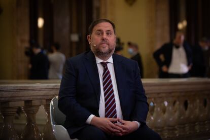 El líder de ERC, Oriol Junqueras, durante una entrevista en directo para TV3.