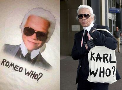 Romeo Beckham caracterizado como Karl Lagerfeld (derecha), en la imagen que su madre ha subido a Twitter.