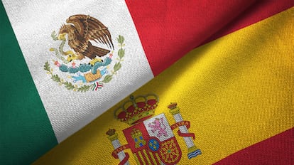 Spain and Mexico flag together realtions textile cloth fabric texture