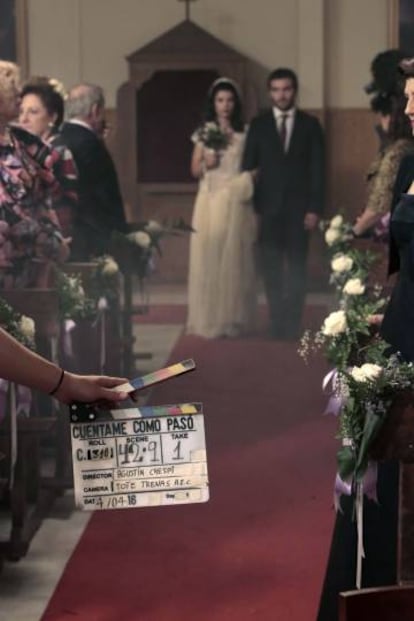 Inés (Irene Visedo) y Carlos (Ricardo Gómez) en el rodaje.