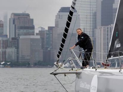 Greta Thunberg arribant a Nova York, en el viatge per participar a les Nacions Unides. 