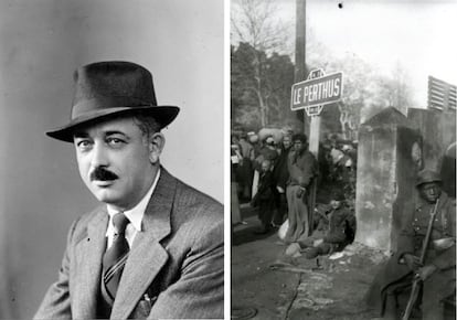 Retrato de Auguste Chauvin y una foto no comercializada de 1939, pero similar a la que incluyó en uno de sus dos álbumes, en la que se ve a un hombre con los pies mutilados y un guarda de origen senegalés.