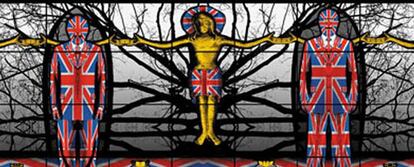 <i>Christian England</i> (Inglaterra cristiana), obra de Gilbert & George que se expone en Londres.