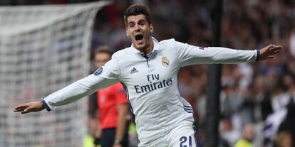 Morata celebra el segundo gol del Real Madrid.