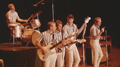 The Beach Boys in concert in 1964 in California. From left: Dennis Wilson, Al Jardine, Carl Wilson, Brian Wilson, and Mike Love.