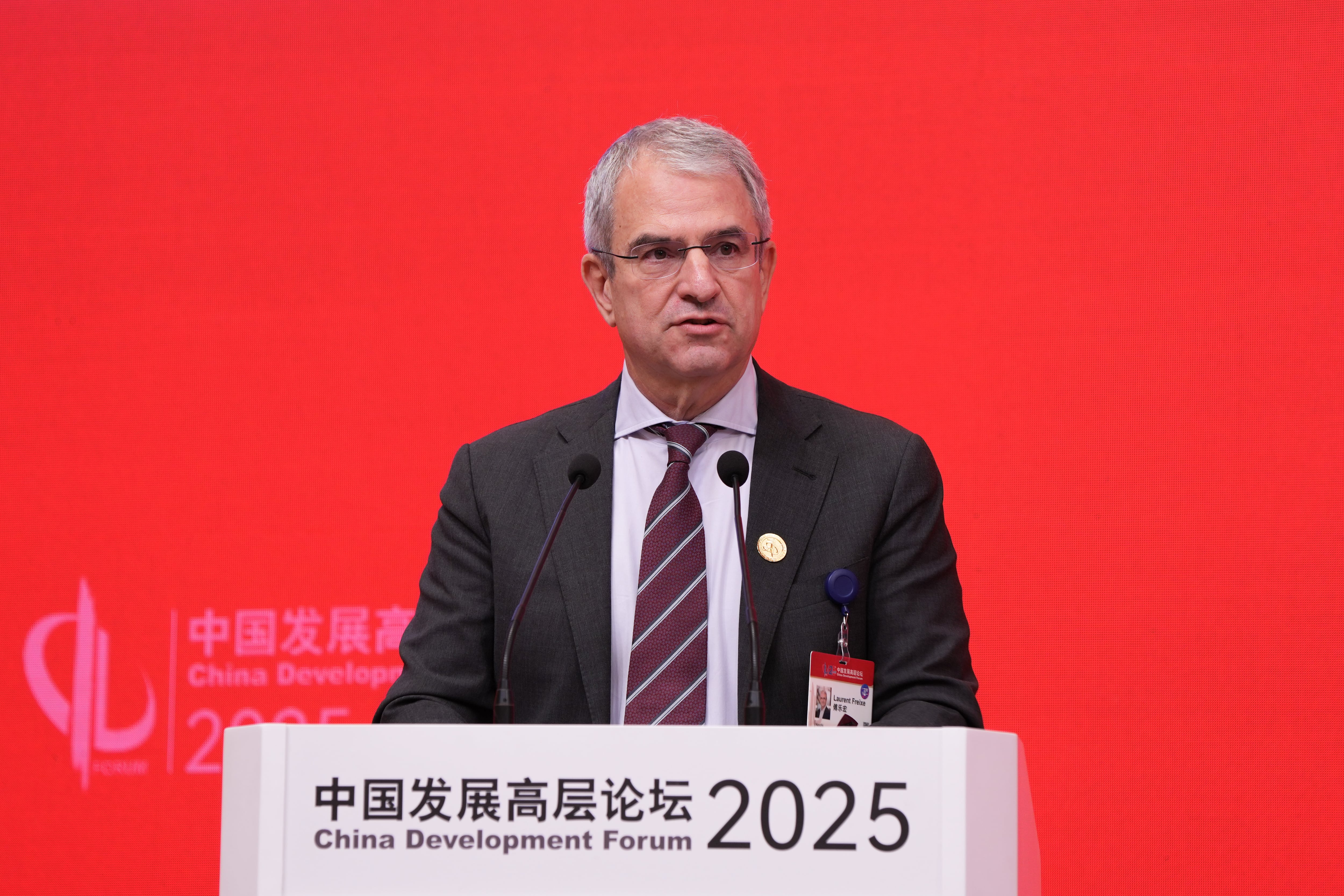El exconsejero delegado de Nestlé, Laurent Freixe, durante su intervención en el Foro de Desarrollo de China celebrado el pasado mes de marzo. 