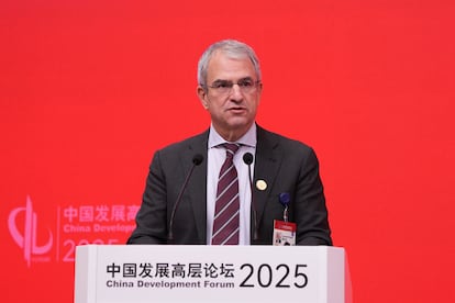 El exconsejero delegado de Nestlé, Laurent Freixe, durante su intervención en el Foro de Desarrollo de China celebrado el pasado mes de marzo. 