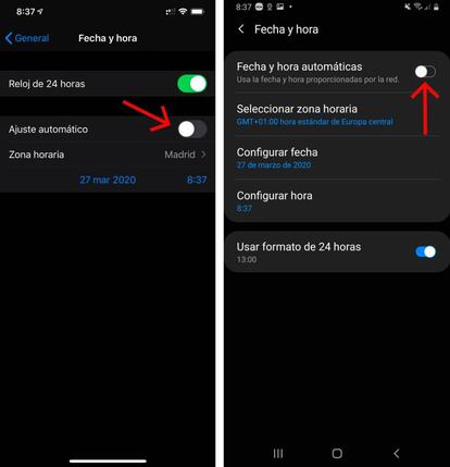 Activar el cambio automático en iOS y Android.