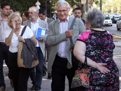 De izquierda a derecha, los alcaldes de Zaragoza, Madrid y Valencia.