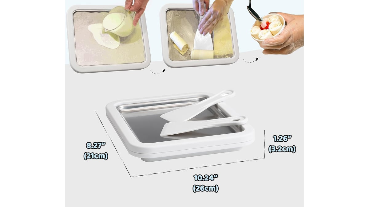 Esta placa fría para hacer helados tiene un tamaño compacto.
