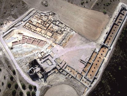 Vista aérea de la zona excavada del yacimiento de Recópolis, un 8% del total.