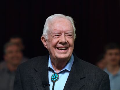 Jimmy Carter attends Sunday Mass at Maranatha Baptist Church in his hometown of Plains, Georgia, in April 2019.