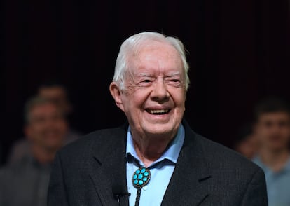 Jimmy Carter asiste a la misa del domingo en la iglesia baptista de Maranatha en su pueblo natal, Plains, Georgia, en abril de 2019.