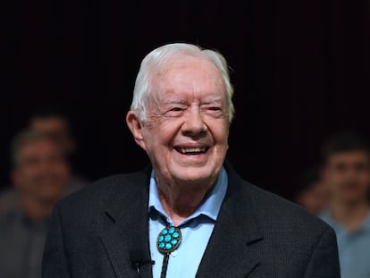 Jimmy Carter asiste a la misa del domingo en la iglesia baptista de Maranatha en su pueblo natal, Plains, Georgia, en abril de 2019.