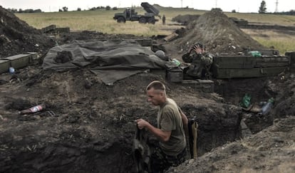 Soldados ucranios cerca de Shchastya, en la región de Lugansk, el 18 de agosto