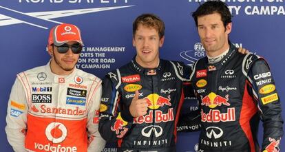 Hamilton, Vettel y Webber, tras la &#039;pole&#039; 