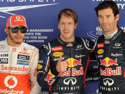 Hamilton, Vettel y Webber, tras la 'pole'