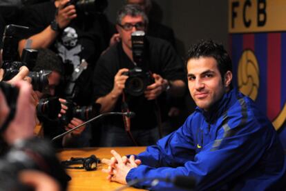 Cesc, en marzo pasado en la sala de prensa del Camp Nou con ocasión del partido de la <i>Champions</i> entre el Barça y el Arsenal.