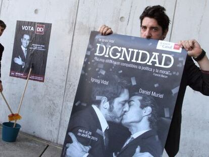 Los actores Daniel Muriel e Ignasi Vidal durante la presentacion de la obra Dignidad, dirigida por Juan Jose Afonso en los Teatros del Canal. 