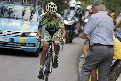 Alberto Contador, durante la decimos&eacute;ptima etapa 