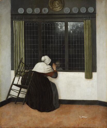 Woman at a Window Waving at a Girl. Jacobus Vrel