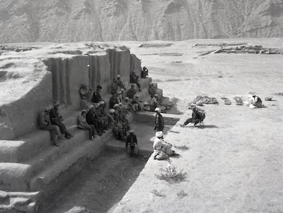 Excavations at a temple in the Hellenic city of Ai-Khanoum, in the Takhar Province of Afghanistan. Undated image.