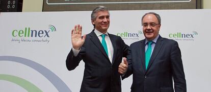 Francisco Reynés y Tobías Martínez, durante la salida a Bolsa de Cellnex.