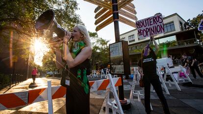 A group of activists gathered outside the Tallahassee City Hall building to protest a ban on abortions after six weeks, on April 3, 2023, in Tallahassee, Florida