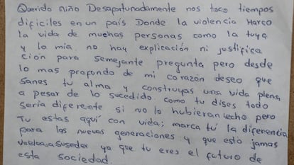 Respuesta de un victimario a uno de los niños huerfanos. 