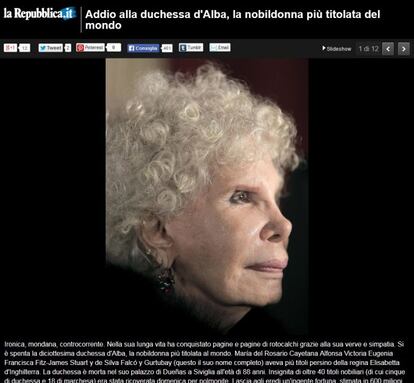 La Repubblica: Adiós a la duquesa de Alba, la noble con más títulos del mundo.